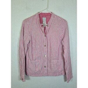 Chico's Reversible Jacket Pink Stripe Oxford Linen Cotton Snap Pockets 0 /small